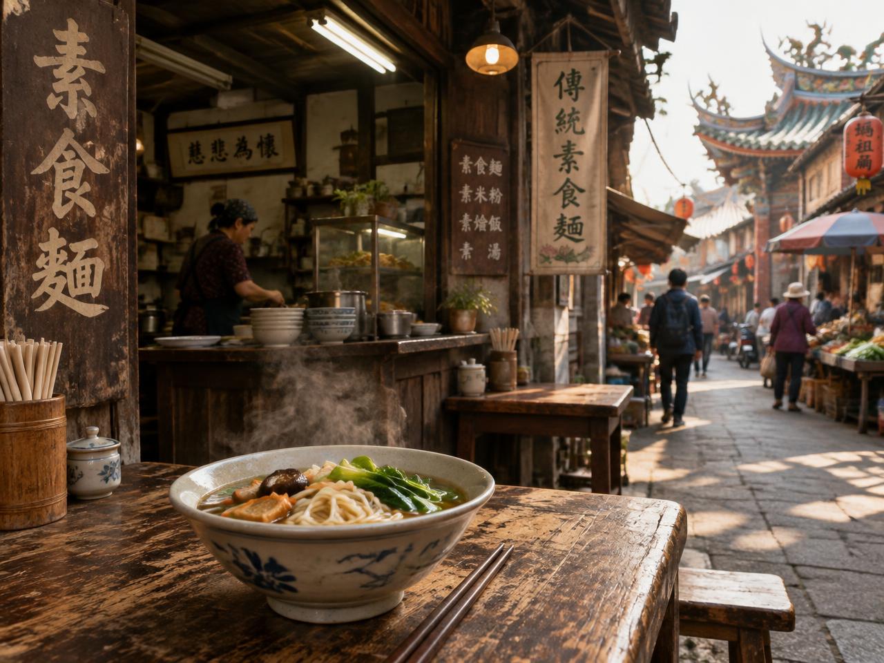 老街素食麵店的一碗熱湯麵
